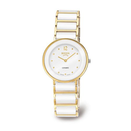 Boccia White Ceramic Titanium Watch with Gold plating - 3209-02 - Click Image to Close
